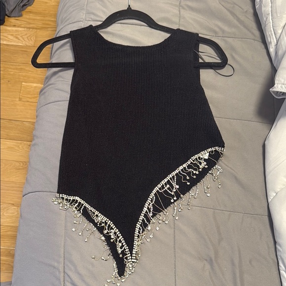 Zara Tops - Black Sleeveless Top with Beaded Fringe